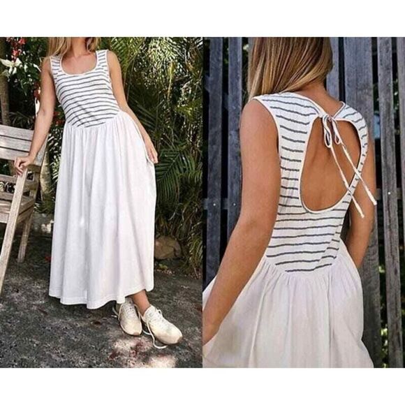 Free People Beach OB1715132 MD Off White Striped Alana Open-Back Midi Dress - Picture 11 of 11